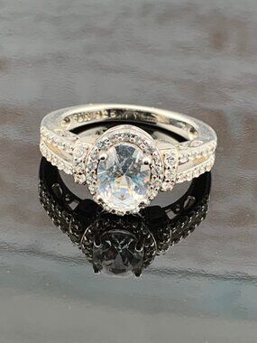 Engagement Bridal Engagement Style Halo CZ Sterling Silver Ring Sz 7 J1463